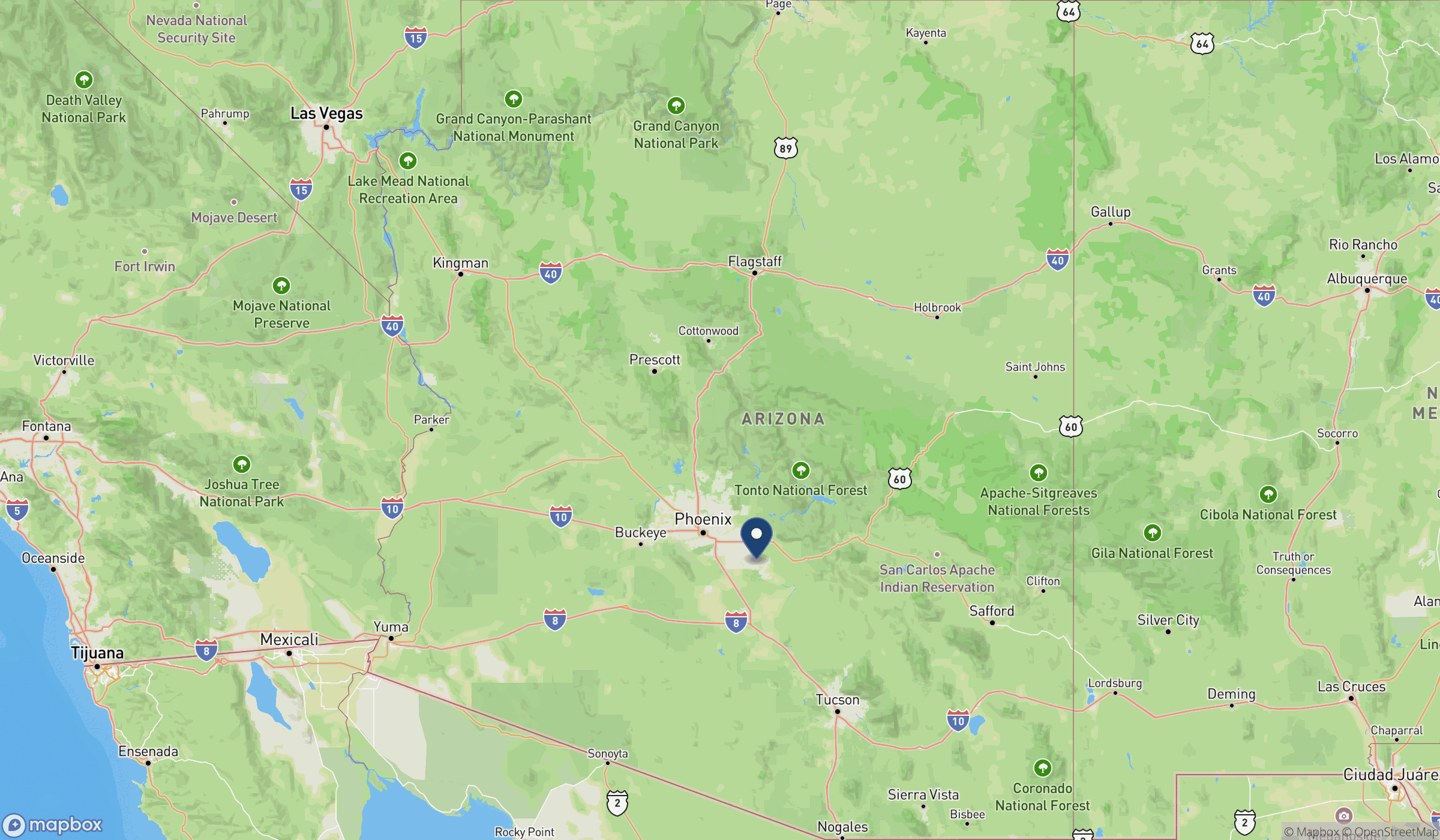 Map of Arizona showing Arizona Premier Sheds project locations