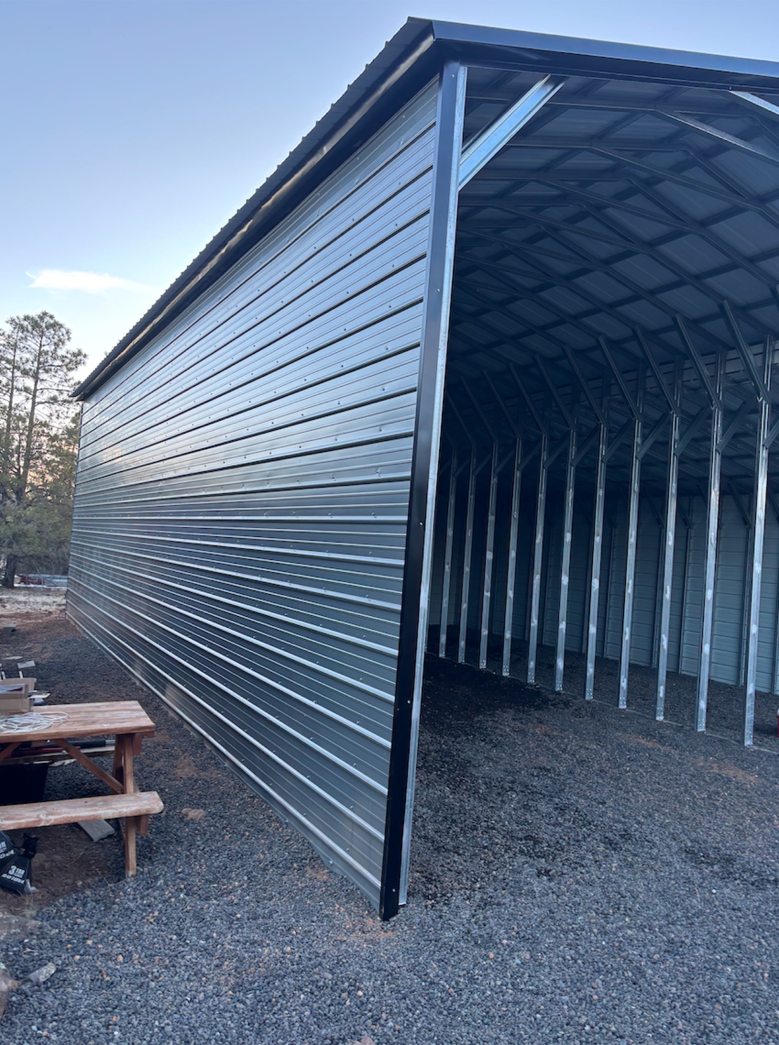 18 × 45 × 14 ft steel building with lean-to
